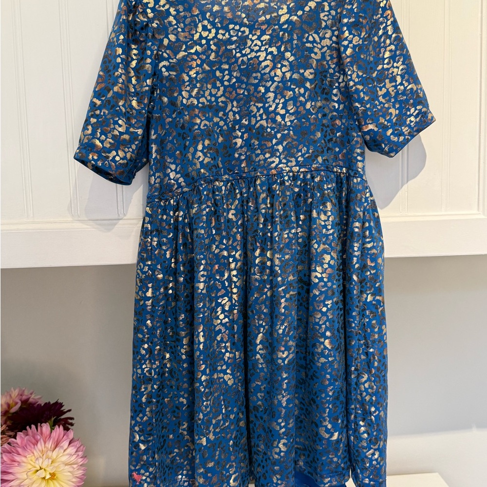 Pink Chicken Blue and Gold Dress